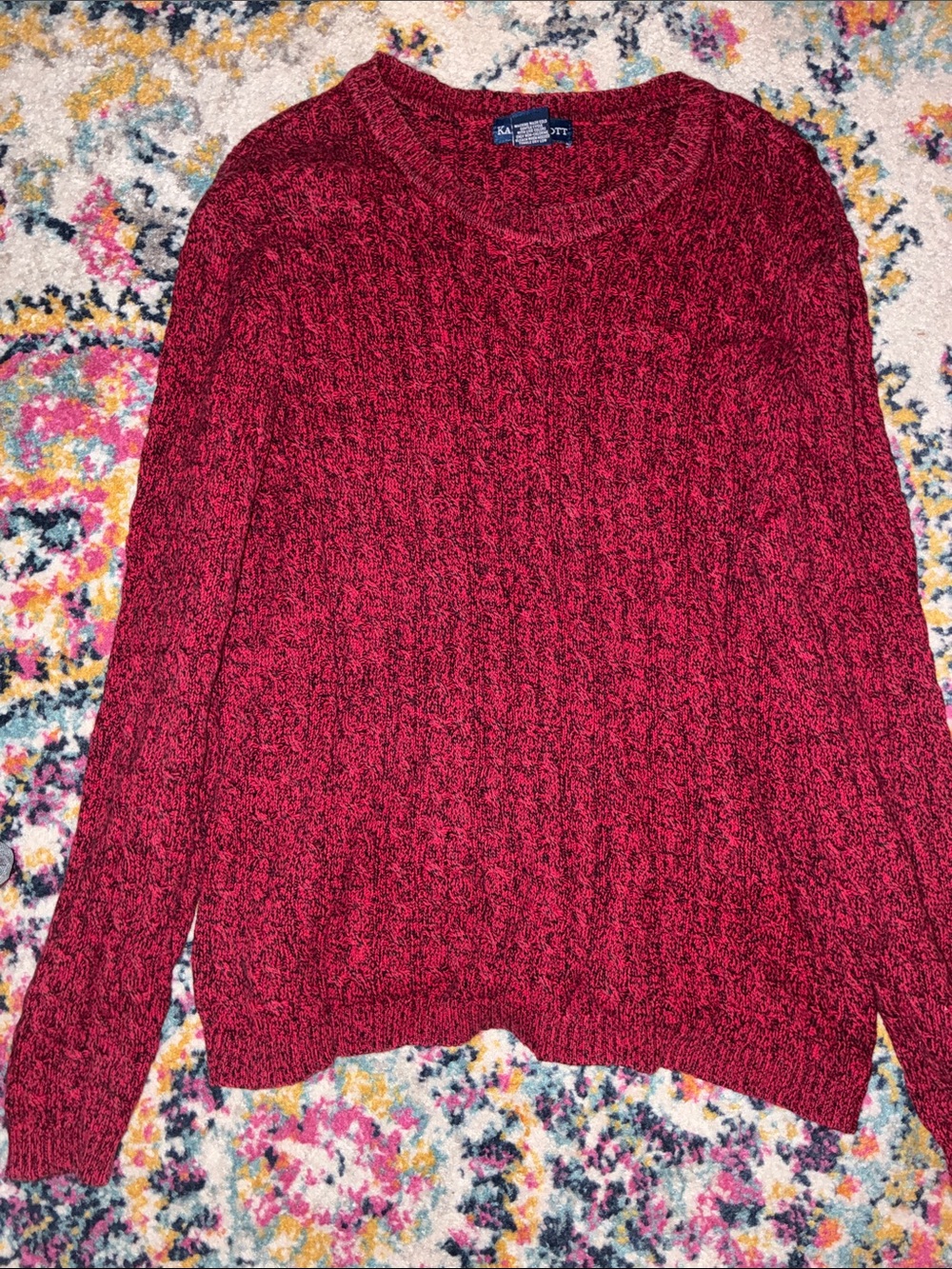 Karen Scott Marled Burgundy Cable Crewneck Sweater